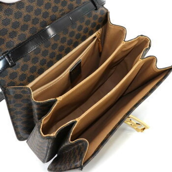 Celine Macadam Shoulder Bag Leather Black Brown - Picture 7 of 9